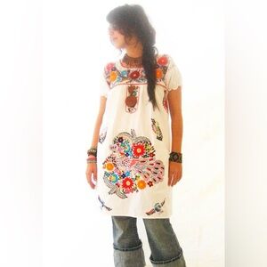 Mexican Dress Embroidered Traditional White Ethnic
